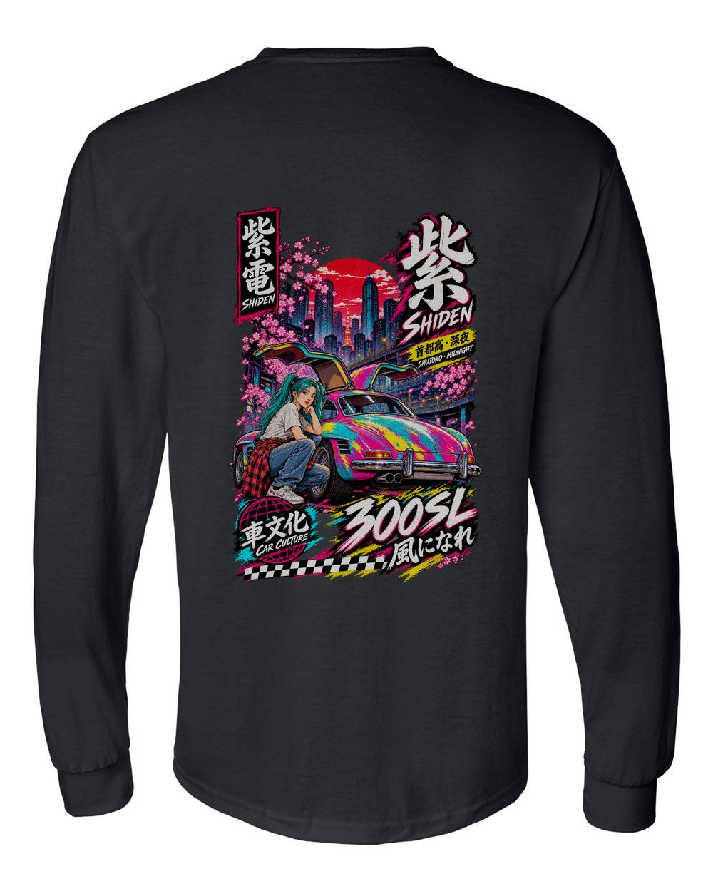 SHIDEN 300SL full-back artwork black long sleeve back view with the design
