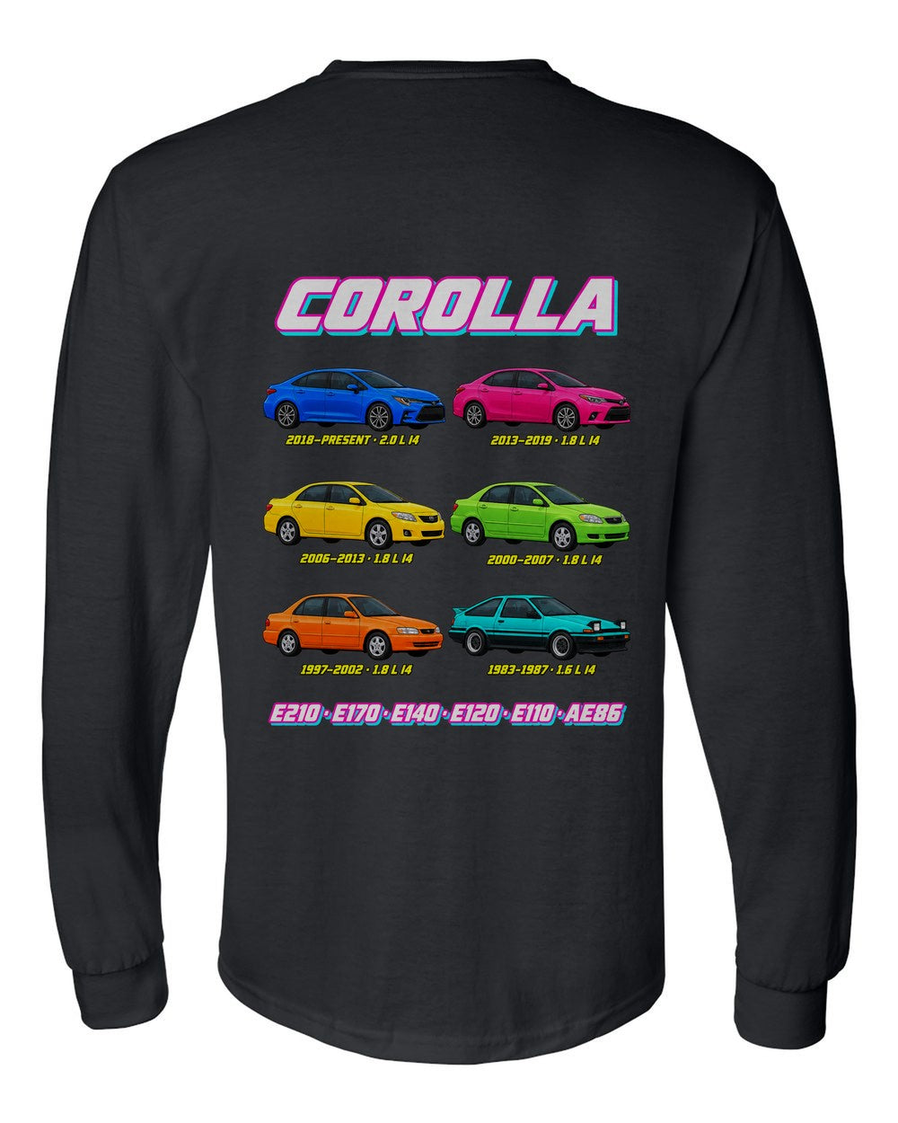 Toyota Corolla evolution poster black long sleeve back view with the design