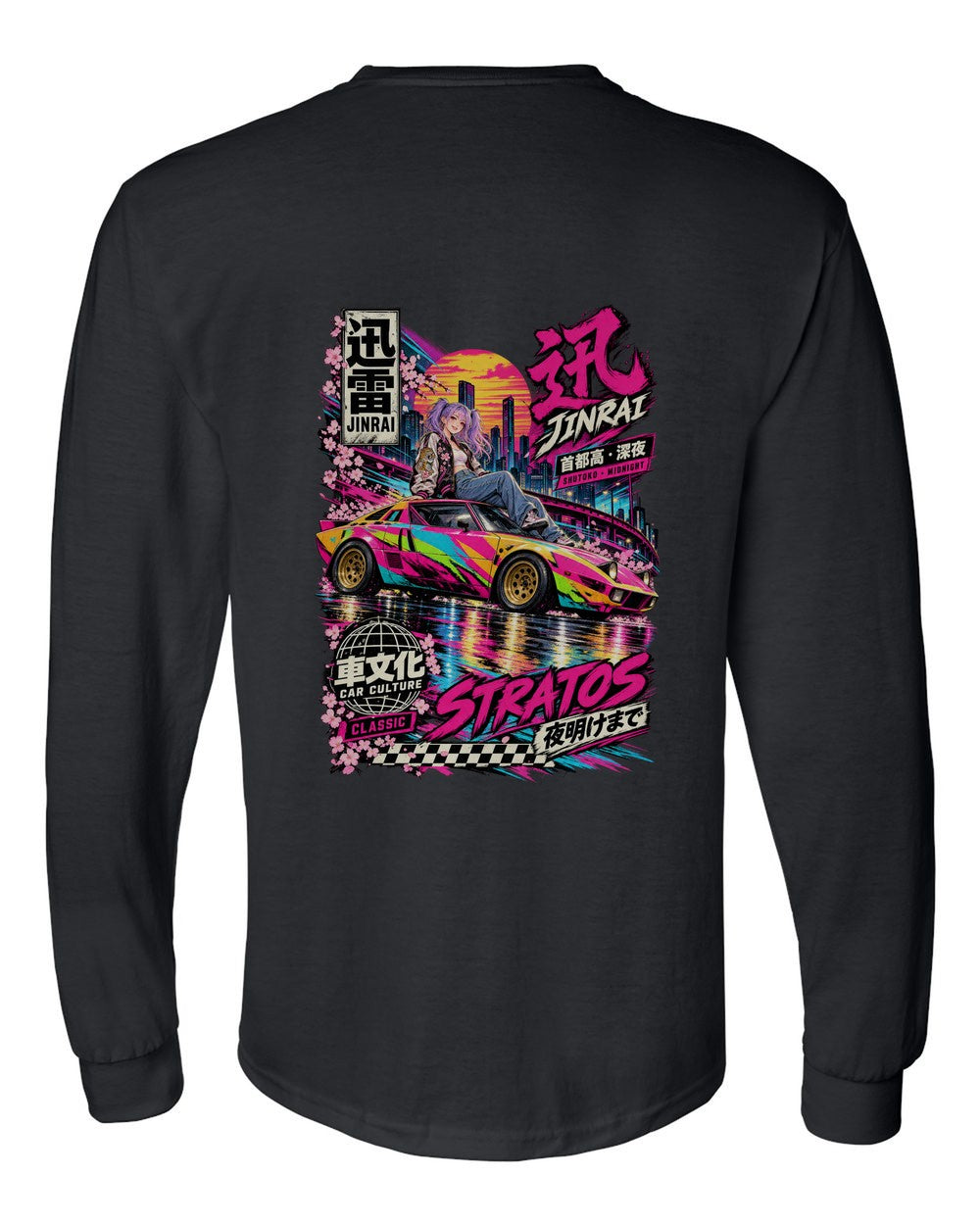 JINRAI STRATOS full-back artwork black long sleeve back view with the design
