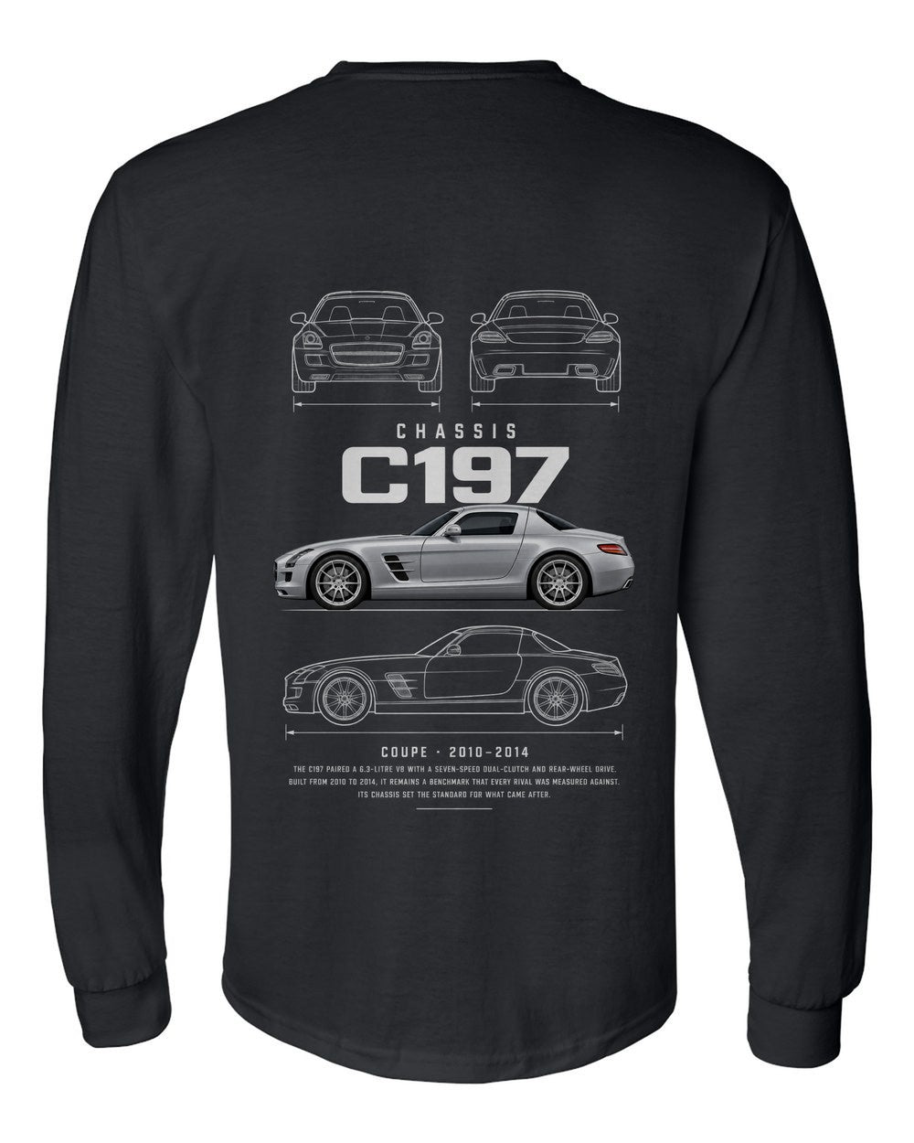 C197 full-back artwork black long sleeve back view with the design