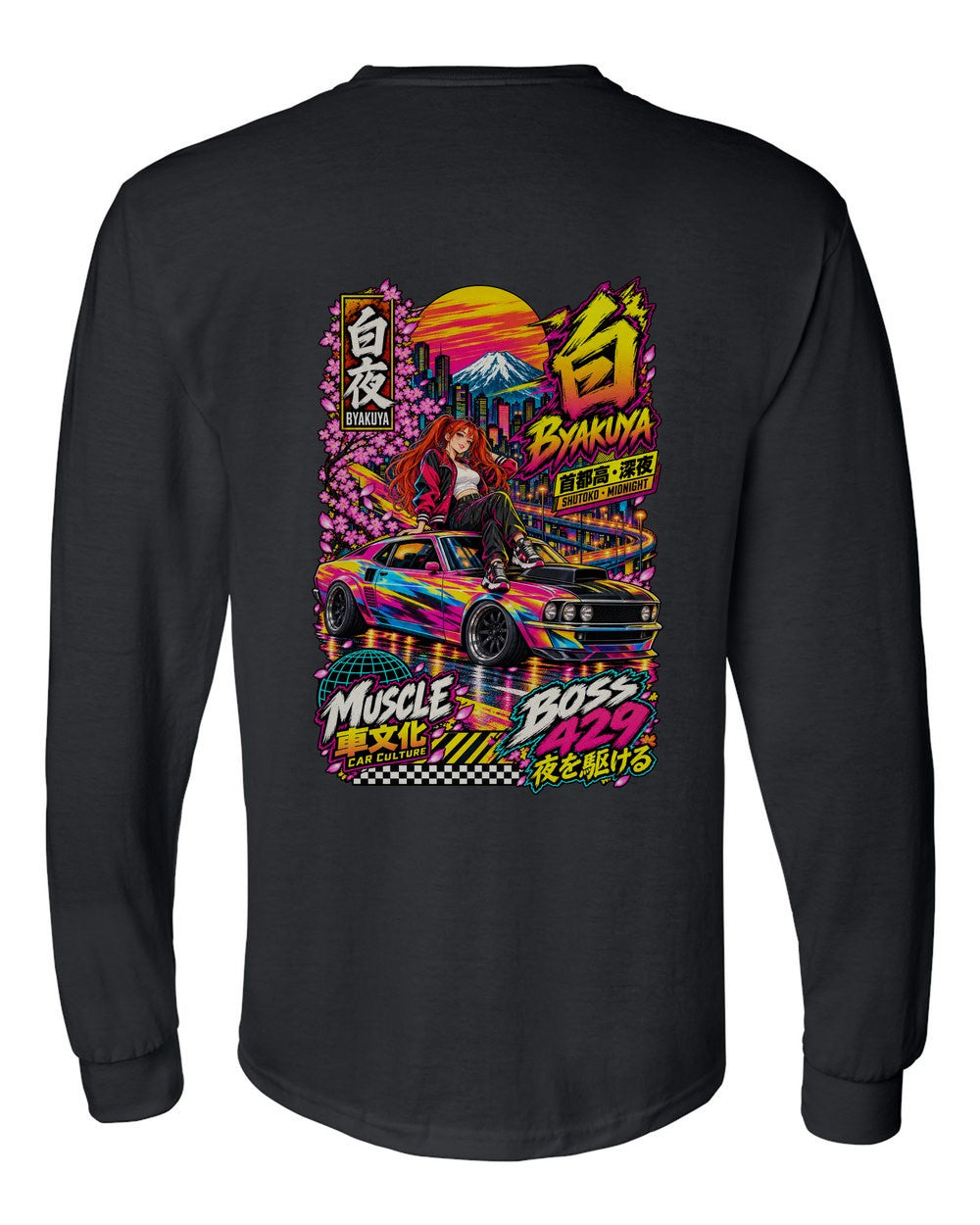 BYAKUYA BOSS 429 full-back artwork black long sleeve back view with the design