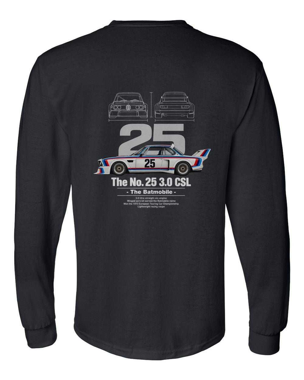 No. 25 3.0 CSL black long sleeve back view with the design