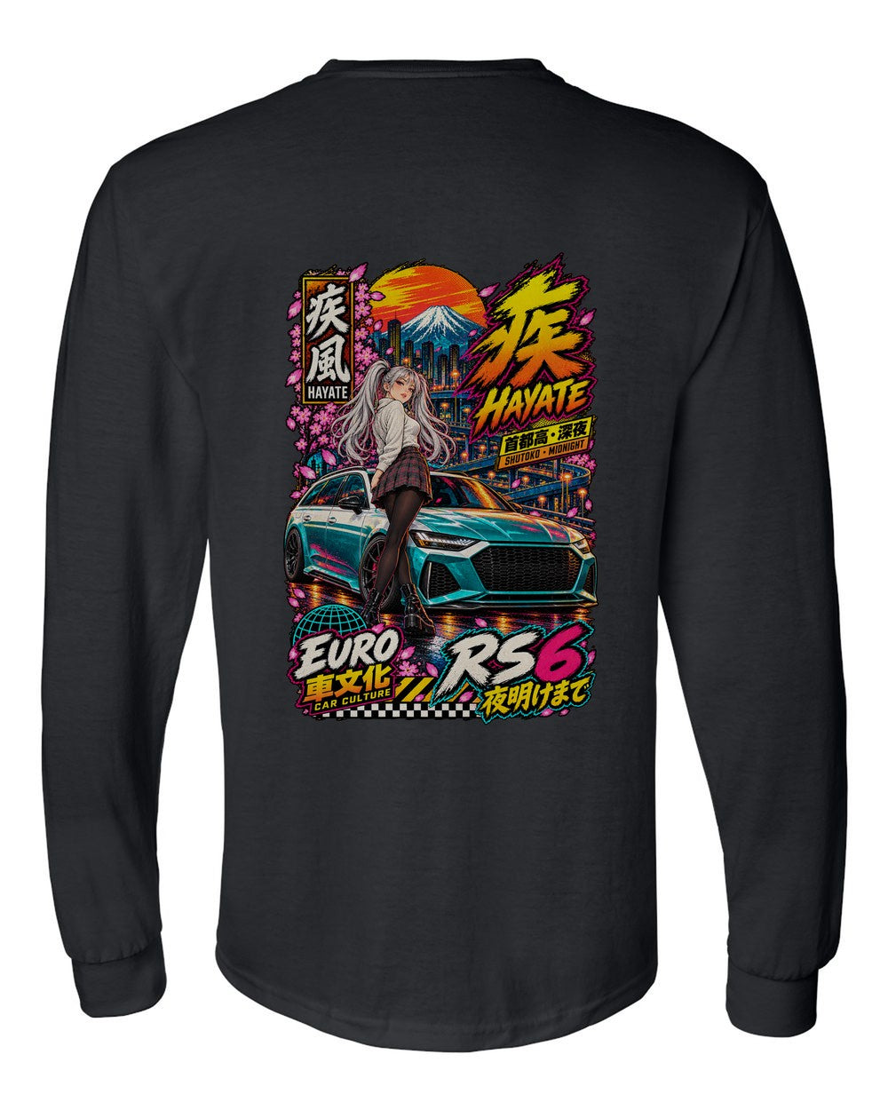 HAYATE RS6 full-back artwork black long sleeve back view with the design