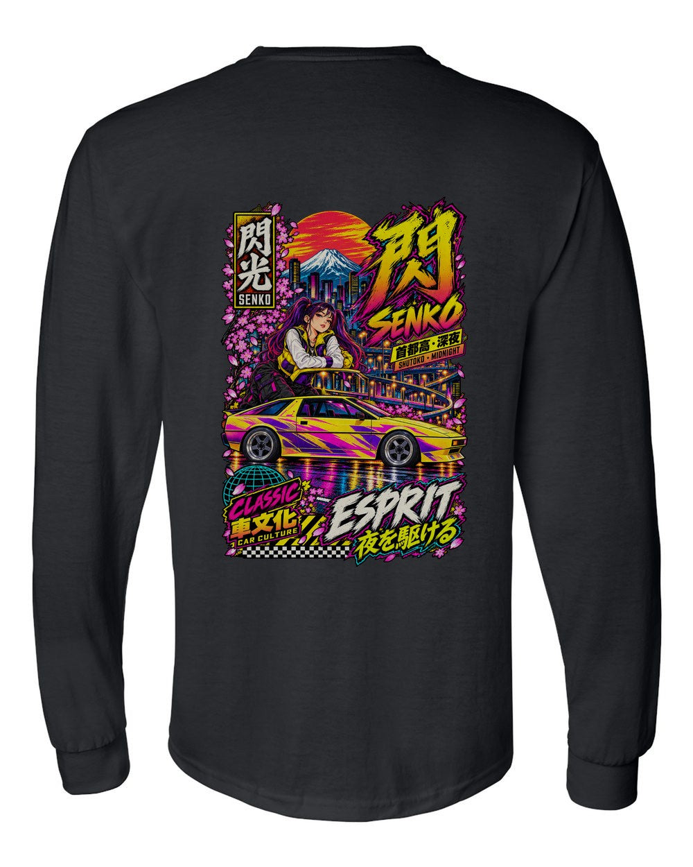 SENKO ESPRIT full-back artwork black long sleeve back view with the design