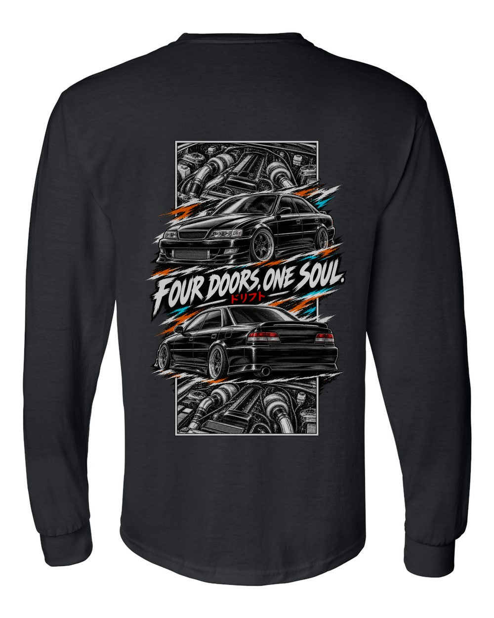 Toyota Chaser Jzx100 torn poster black long sleeve back view with the design