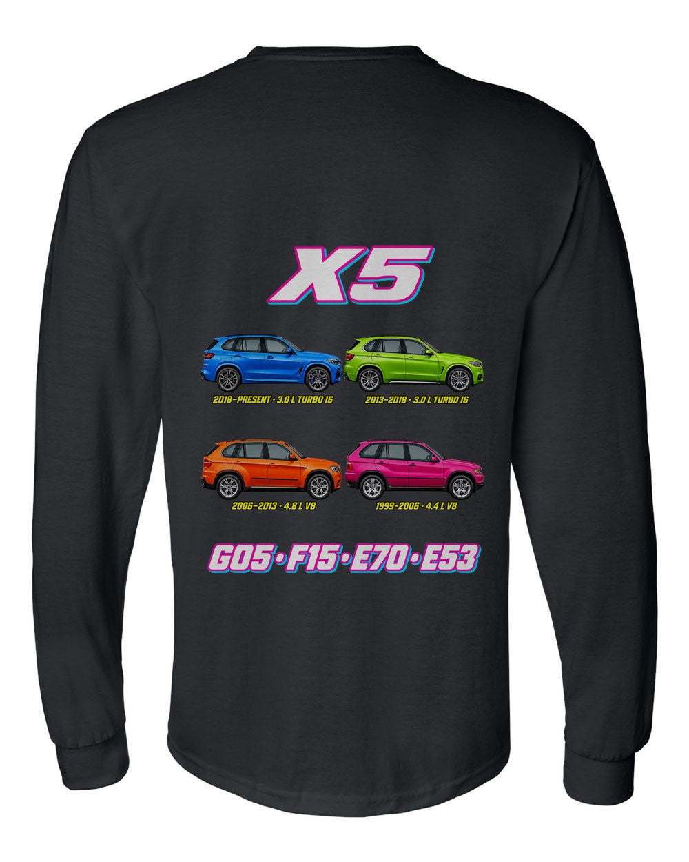 BMW X5 evolution poster black long sleeve back view with the design