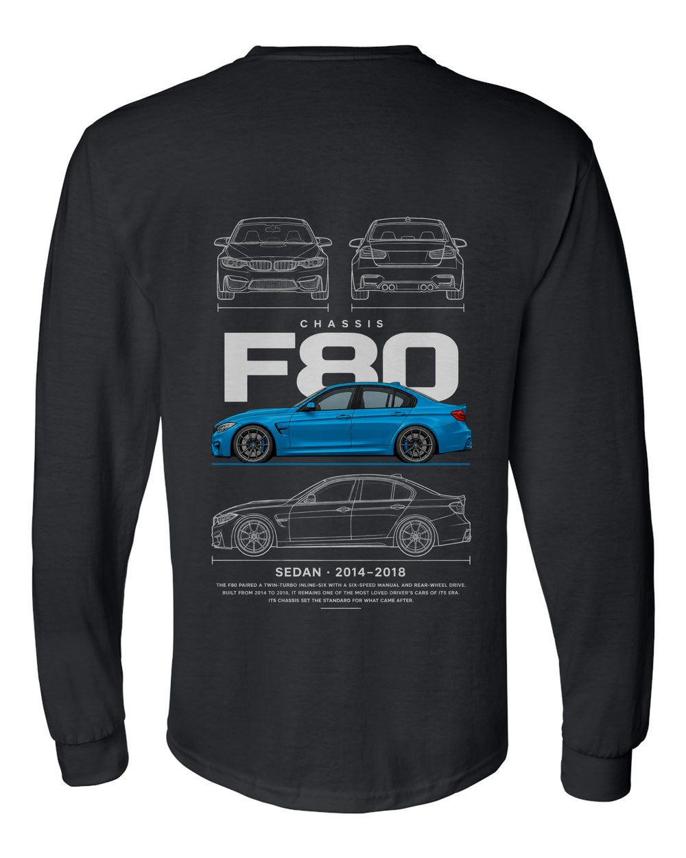 F80 full-back artwork black long sleeve back view with the design