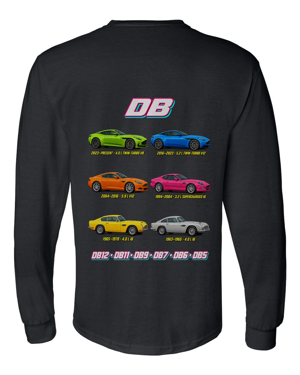 Aston Martin DB evolution poster black long sleeve back view with the design