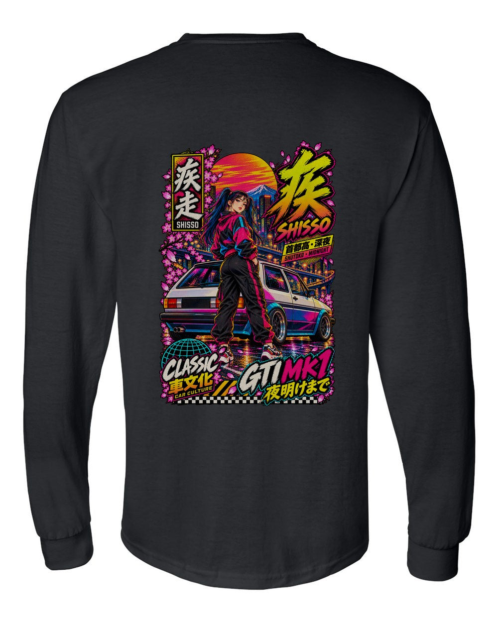 SHISSO GTI MK1 full-back artwork black long sleeve back view with the design