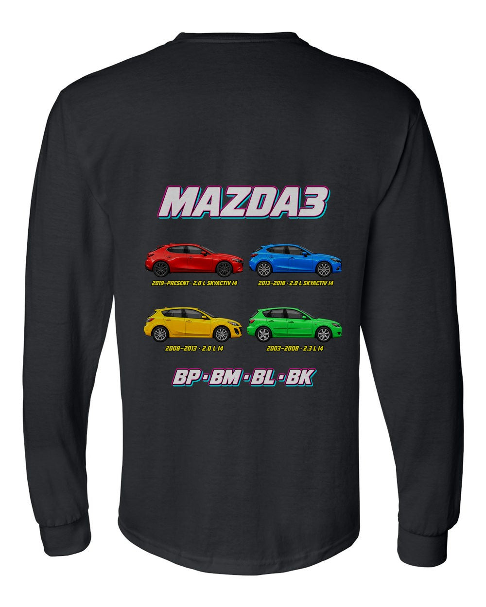Mazda 3 evolution poster black long sleeve back view with the design