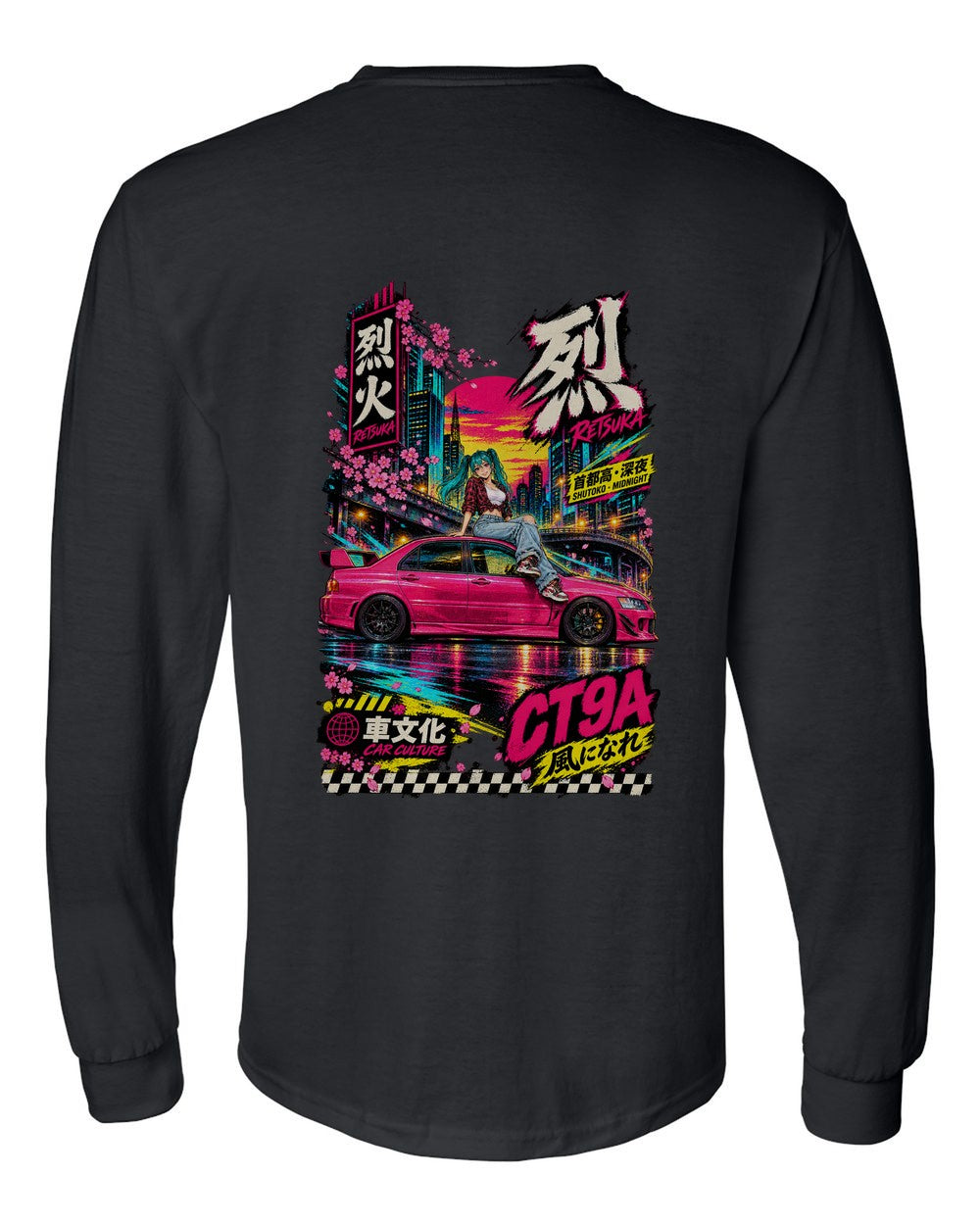 RETSUKA CT9A full-back artwork black long sleeve back view with the design