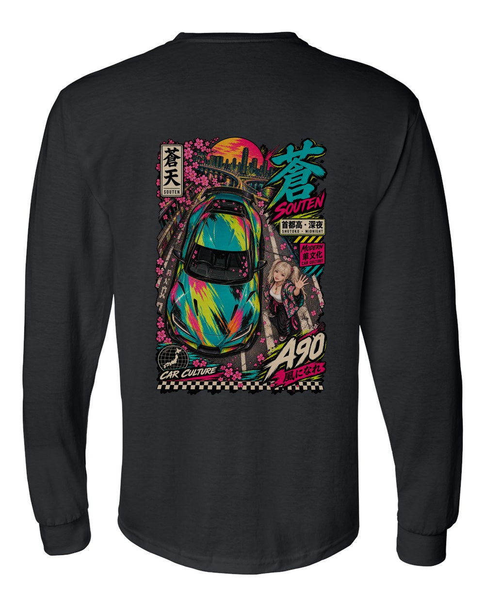 SOUTEN A90 full-back artwork black long sleeve back view with the design
