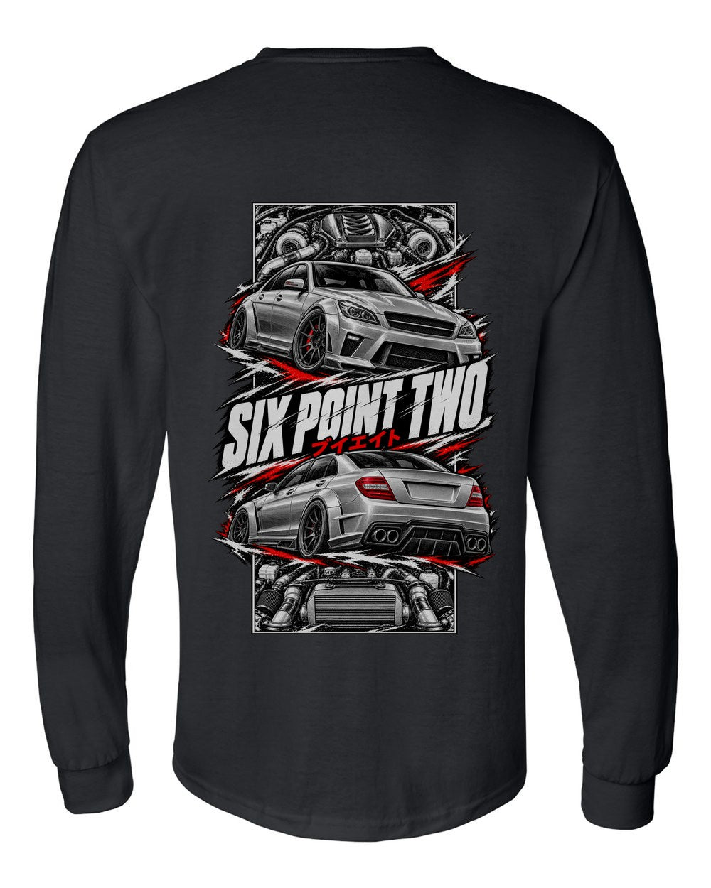Mercedes-AMG C63 torn poster black long sleeve back view with the design