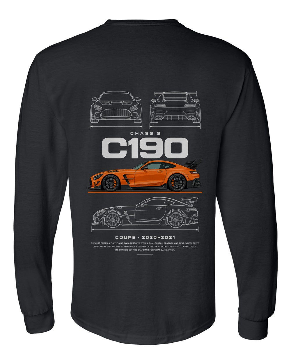 C190 full-back artwork black long sleeve back view with the design
