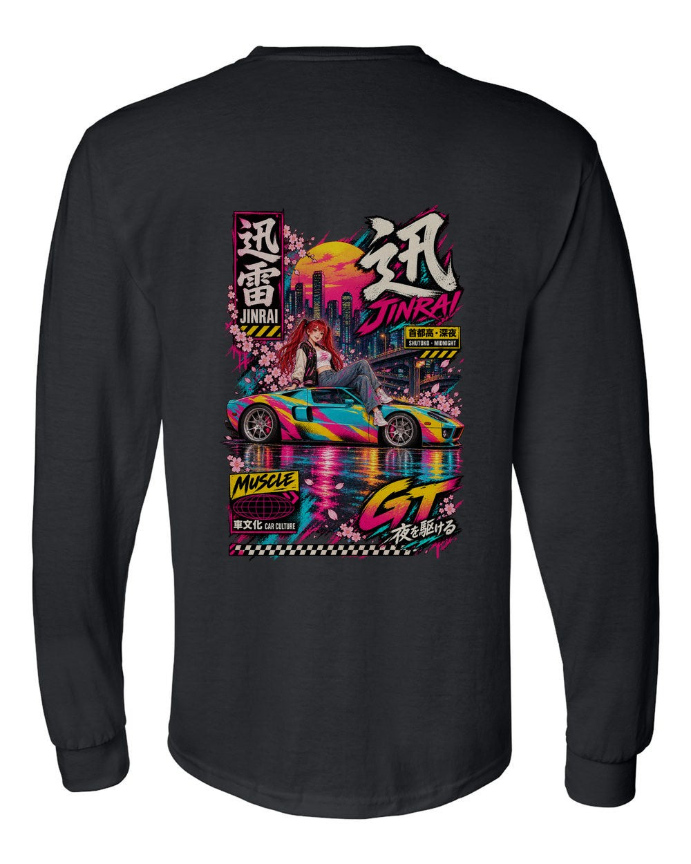 JINRAI GT full-back artwork black long sleeve back view with the design