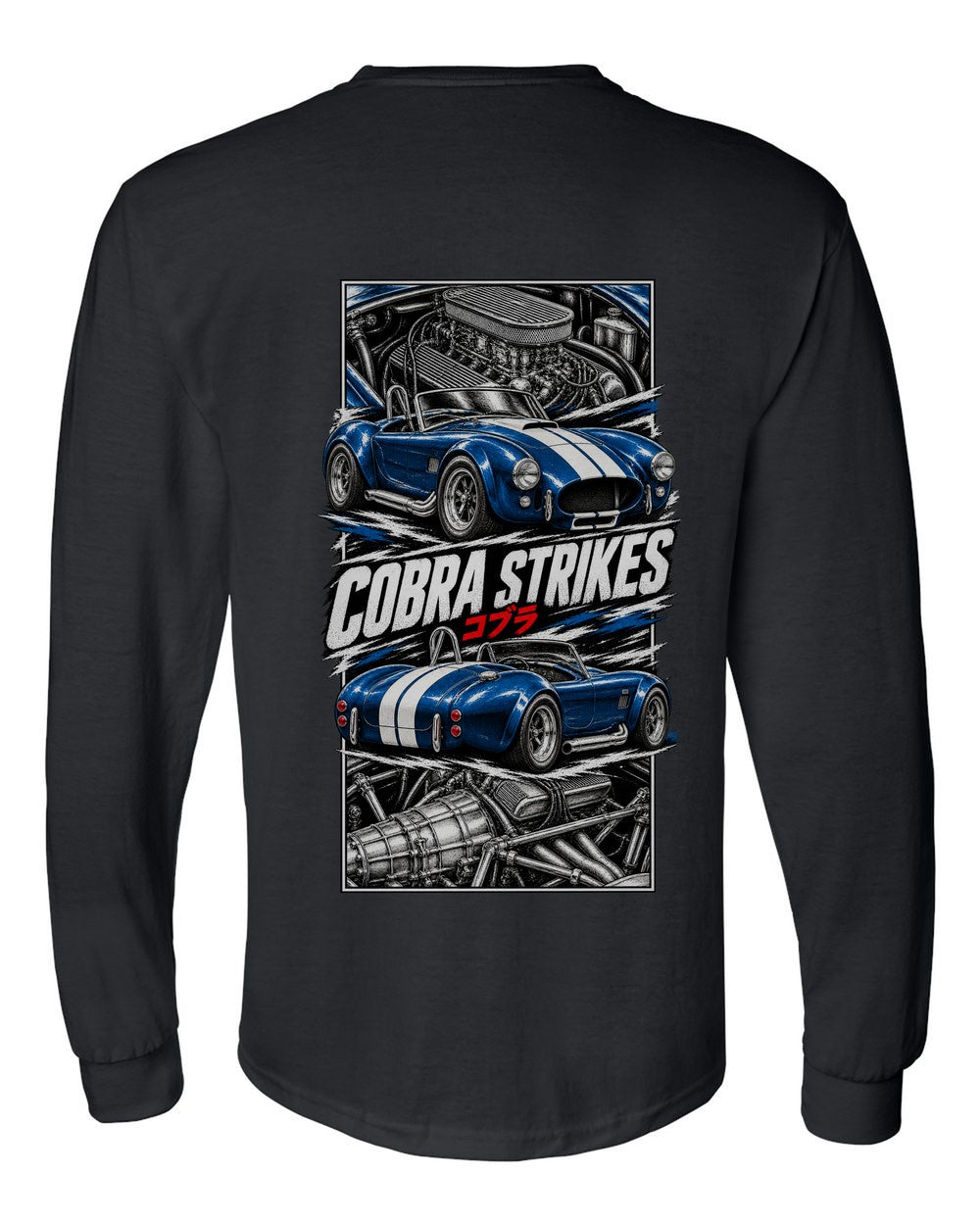 Shelby Cobra 427 torn poster black long sleeve back view with the design