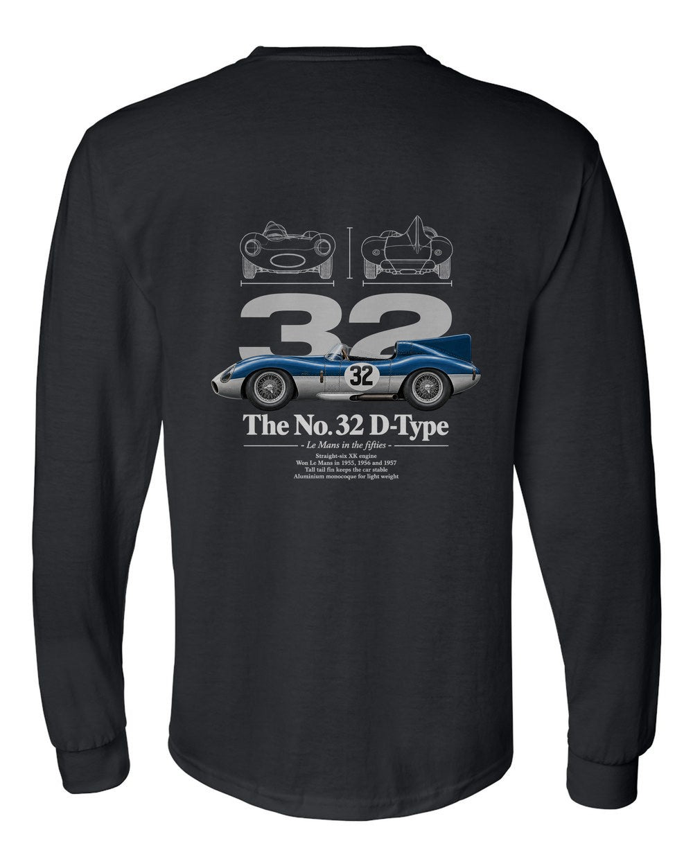 No. 32 D-Type black long sleeve back view with the design
