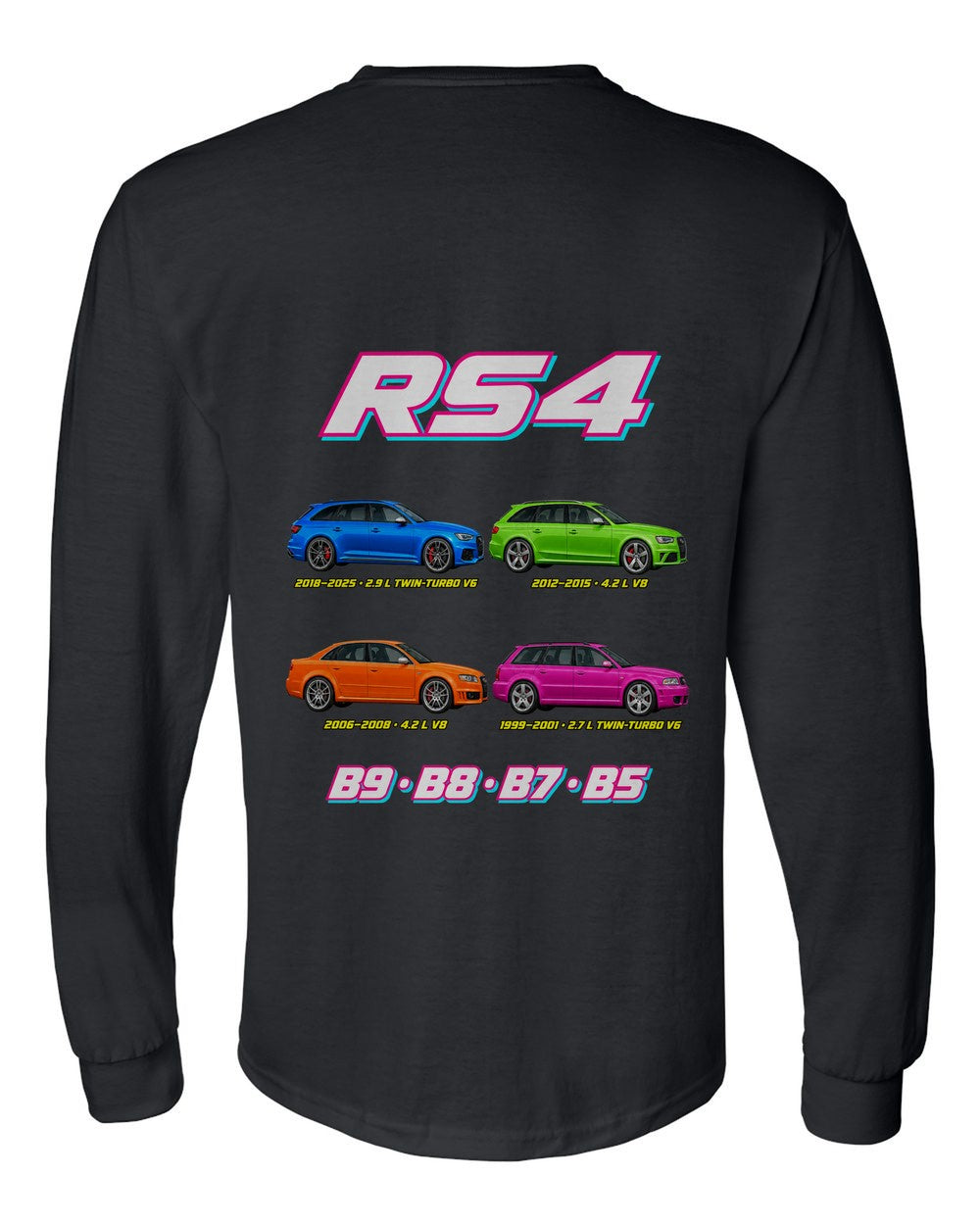 Audi RS4 evolution poster black long sleeve back view with the design