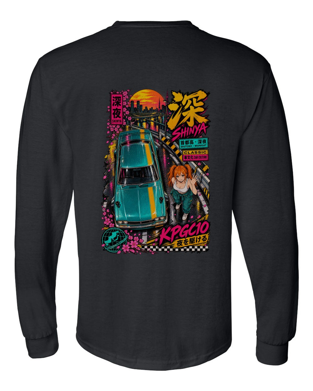 SHINYA KPGC10 full-back artwork black long sleeve back view with the design