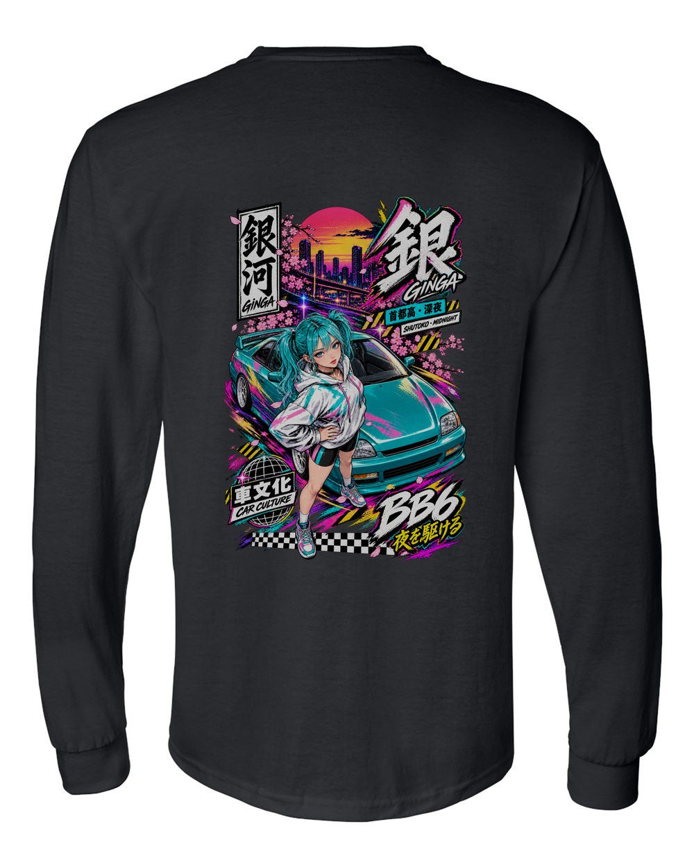 GINGA BB6 full-back artwork black long sleeve back view with the design