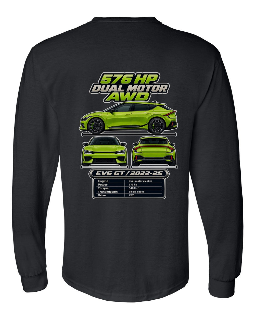 Kia Ev6 Gt spec sheet black long sleeve back view with the design