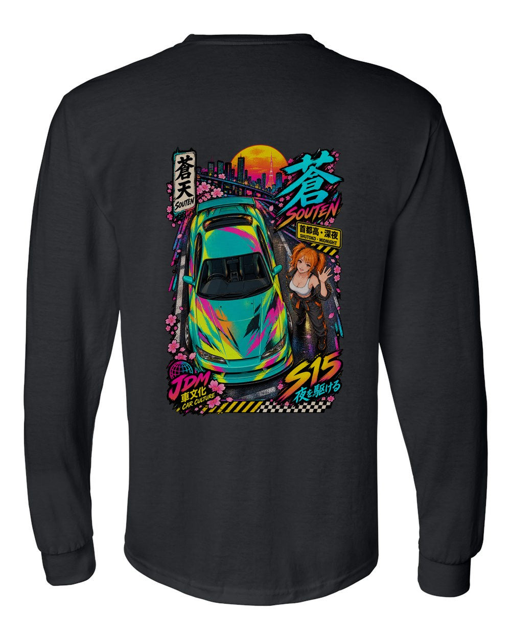 SOUTEN S15 full-back artwork black long sleeve back view with the design
