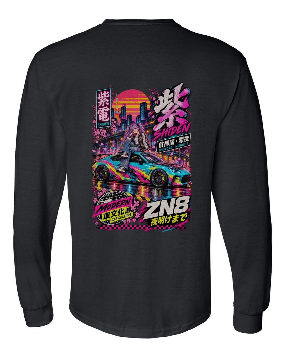 SHIDEN ZN8 full-back artwork black long sleeve back view with the design