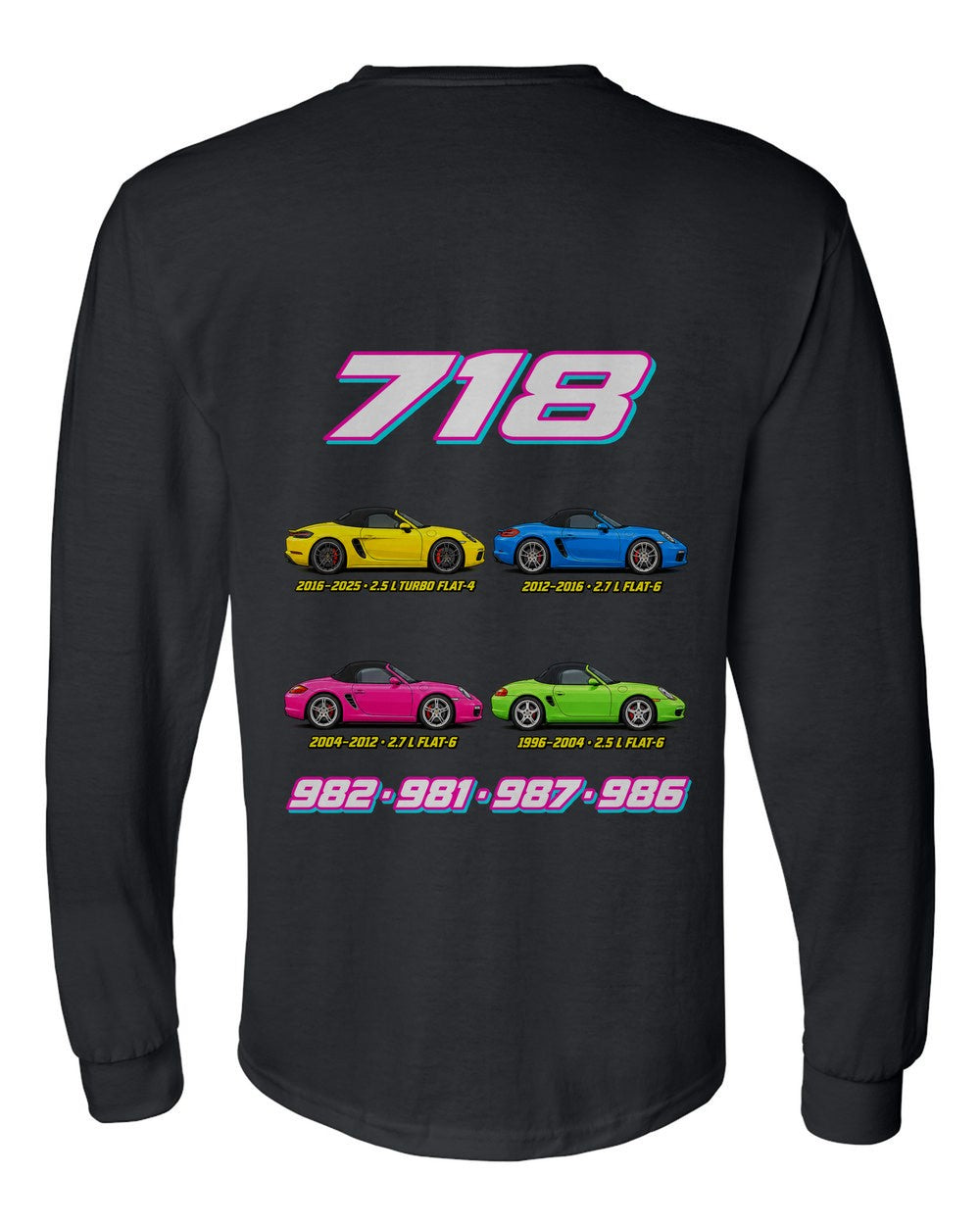 Porsche Boxster 718 evolution poster black long sleeve back view with the design