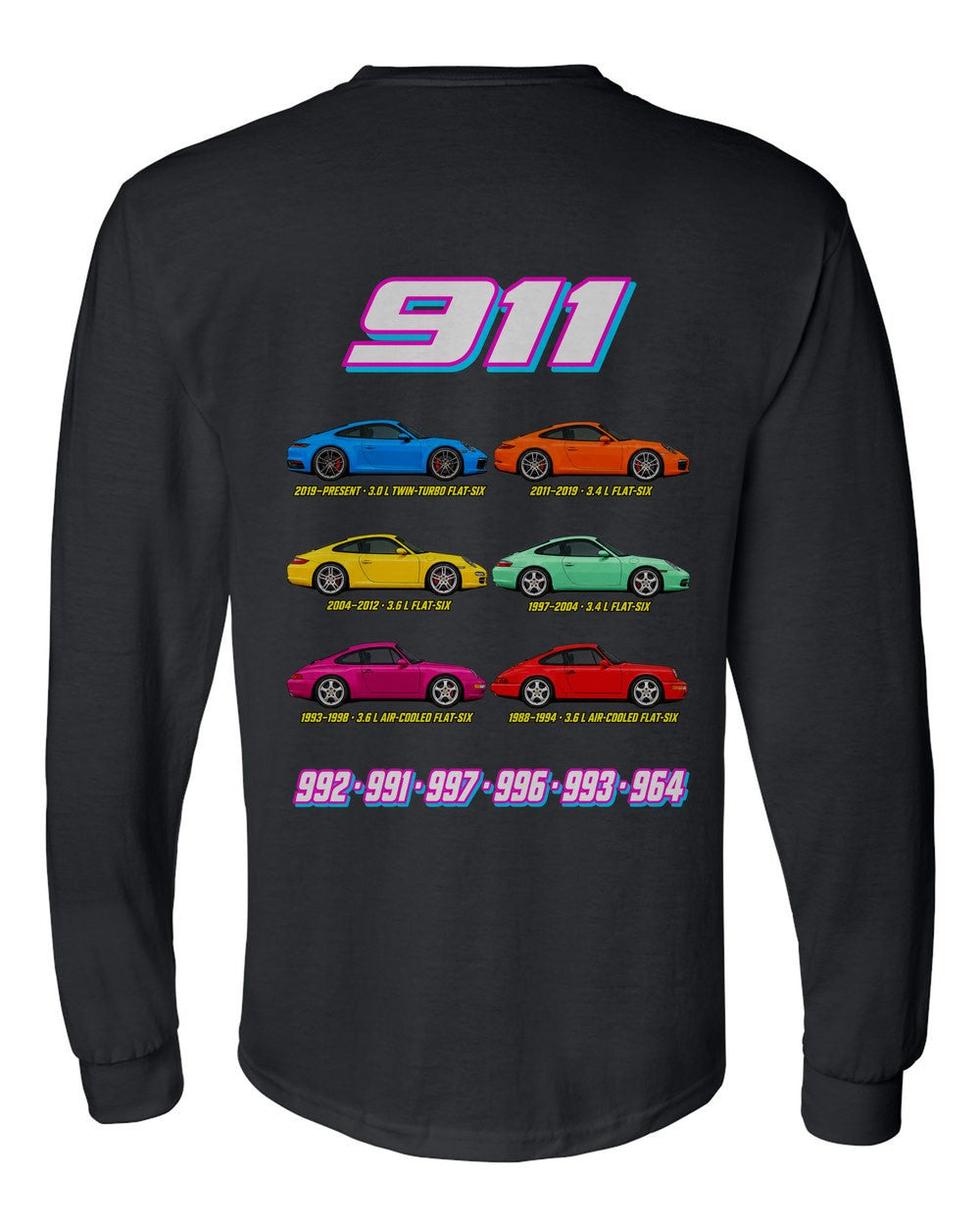 911 evolution poster black long sleeve back view with the design