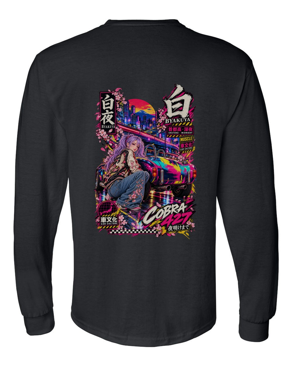 BYAKUYA COBRA 427 full-back artwork black long sleeve back view with the design