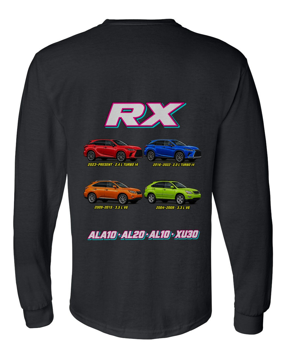 Lexus RX evolution poster black long sleeve back view with the design