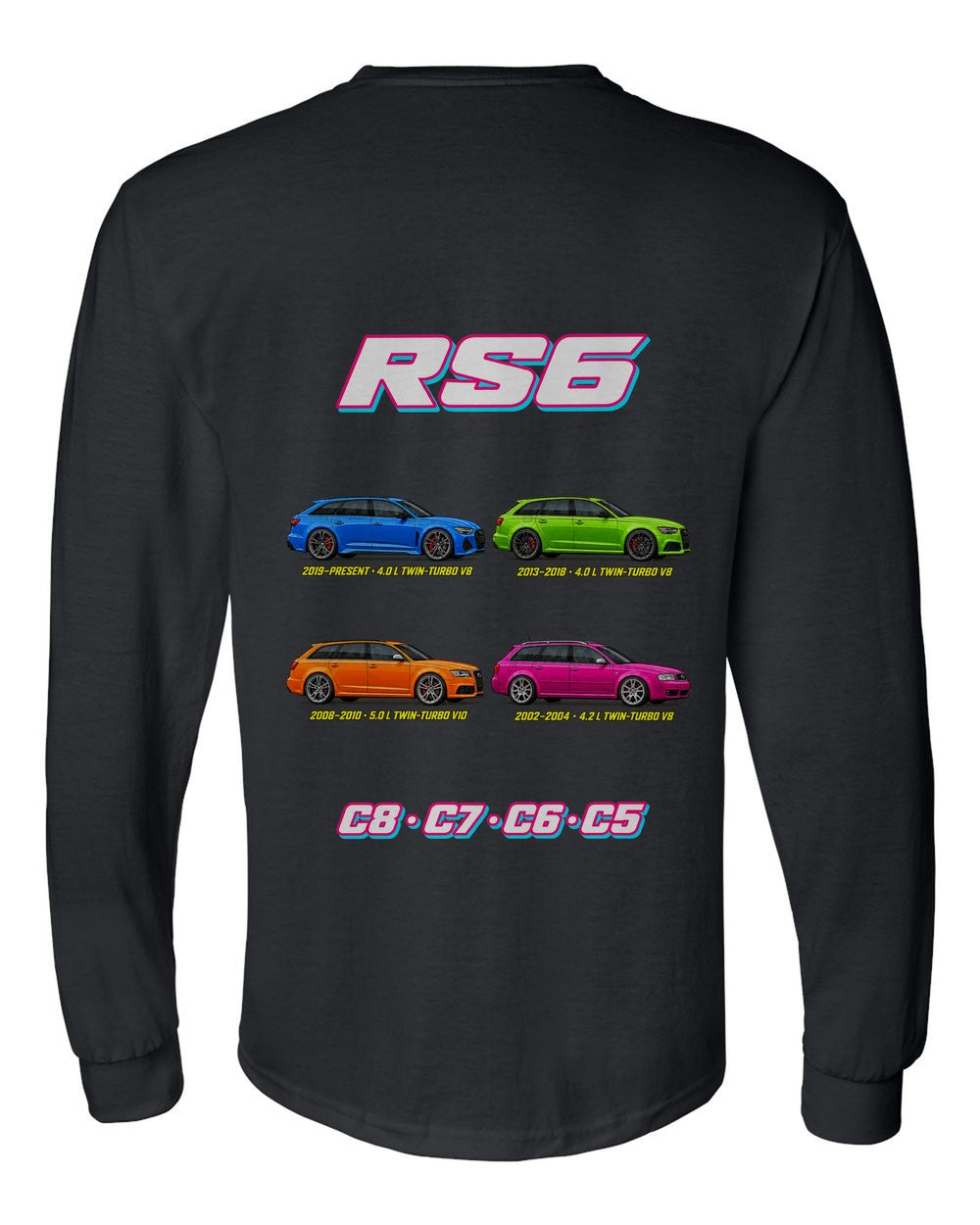 Audi RS6 evolution poster black long sleeve back view with the design