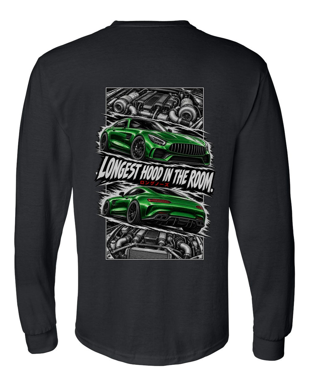 Mercedes-AMG Gt torn poster black long sleeve back view with the design