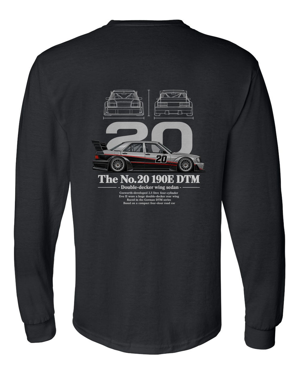 No. 20 190E DTM black long sleeve back view with the design