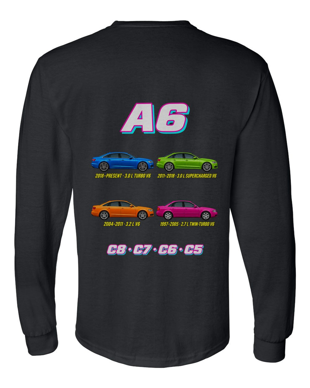 Audi A6 evolution poster black long sleeve back view with the design