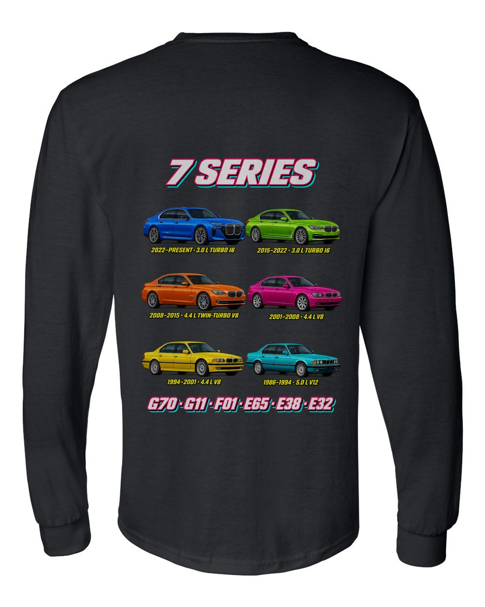 BMW 7 Series evolution poster black long sleeve back view with the design