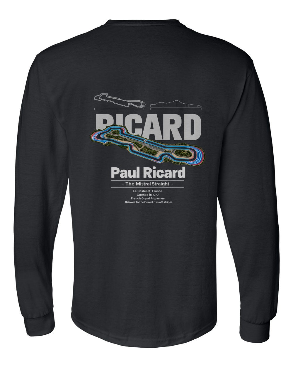 Paul Ricard black long sleeve back view with the design