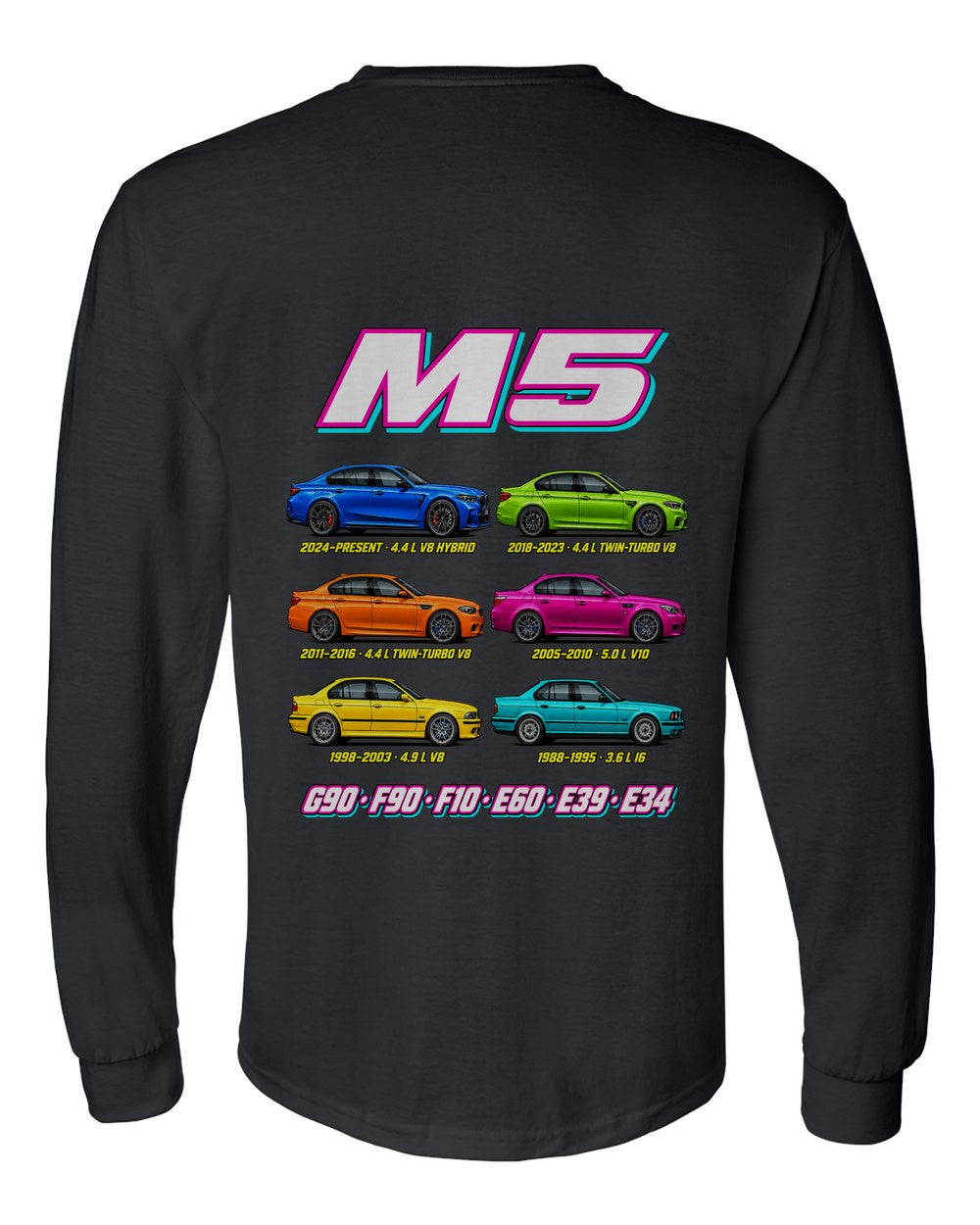 BMW M5 evolution poster black long sleeve back view with the design