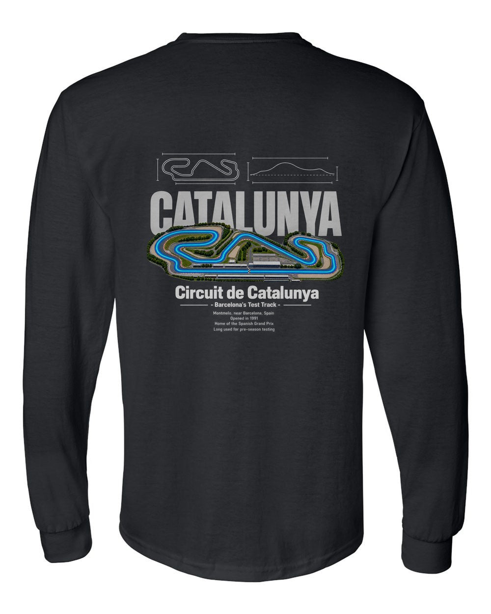 Circuit de Catalunya black long sleeve back view with the design