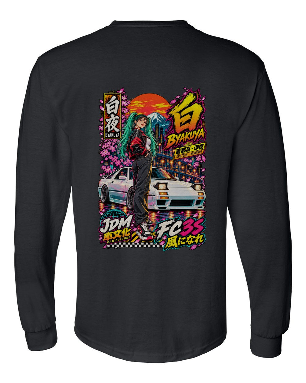 BYAKUYA FC3S full-back artwork black long sleeve back view with the design