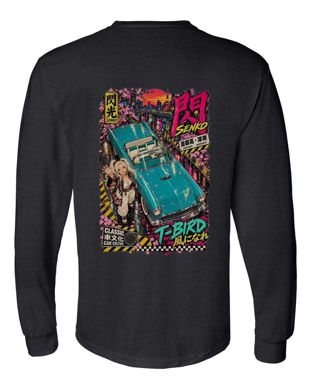 SENKO T-BIRD full-back artwork black long sleeve back view with the design