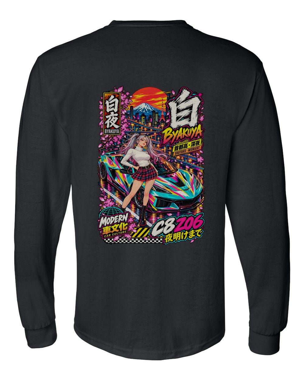 BYAKUYA C8 Z06 full-back artwork black long sleeve back view with the design
