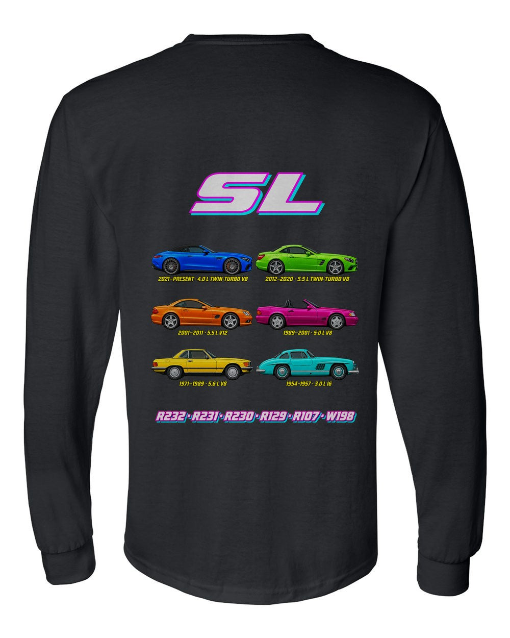 Mercedes SL evolution poster black long sleeve back view with the design