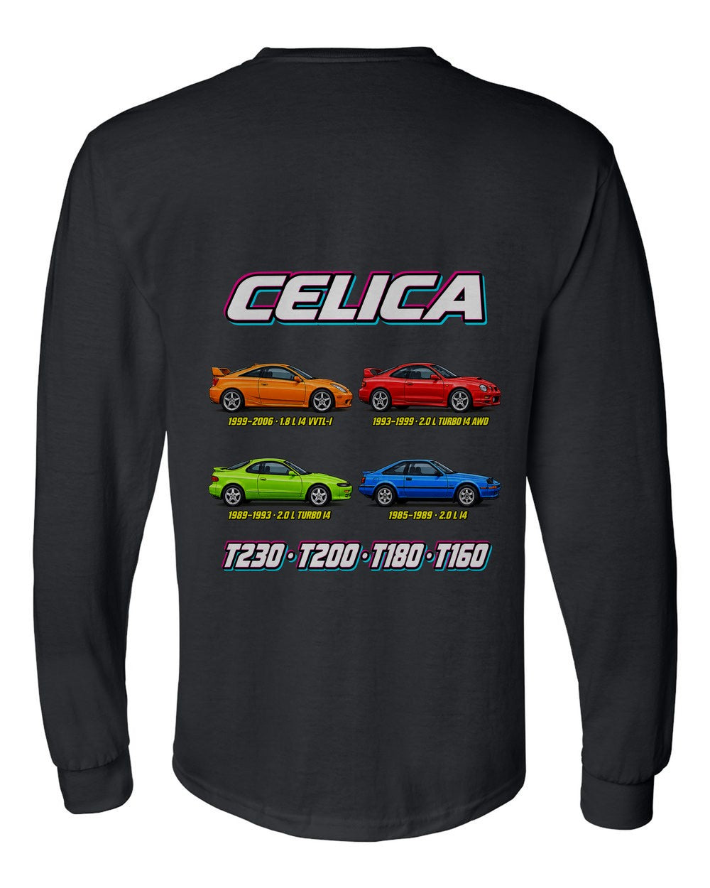 Toyota Celica evolution poster black long sleeve back view with the design