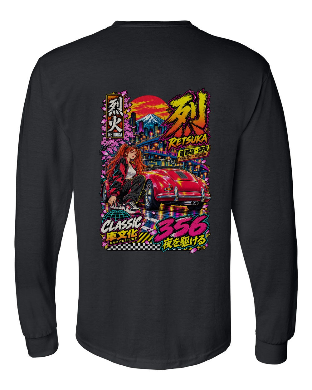 RETSUKA 356 full-back artwork black long sleeve back view with the design