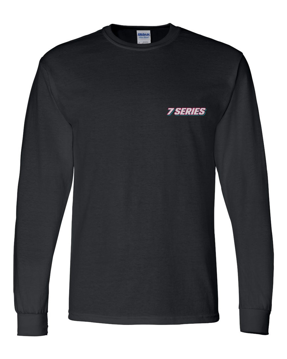 black long sleeve front view with car name on pocket