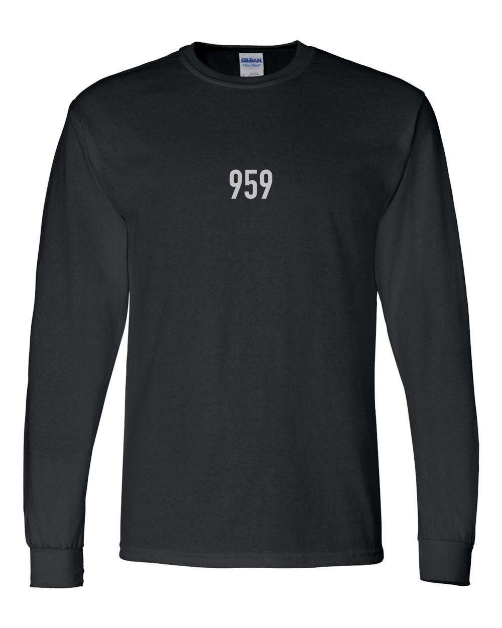 black long sleeve front view with small code mark