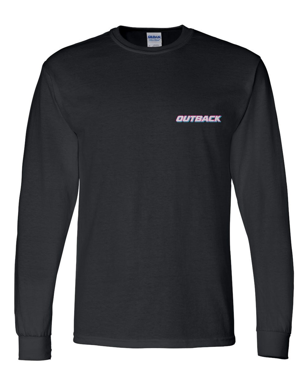 black long sleeve front view with car name on pocket