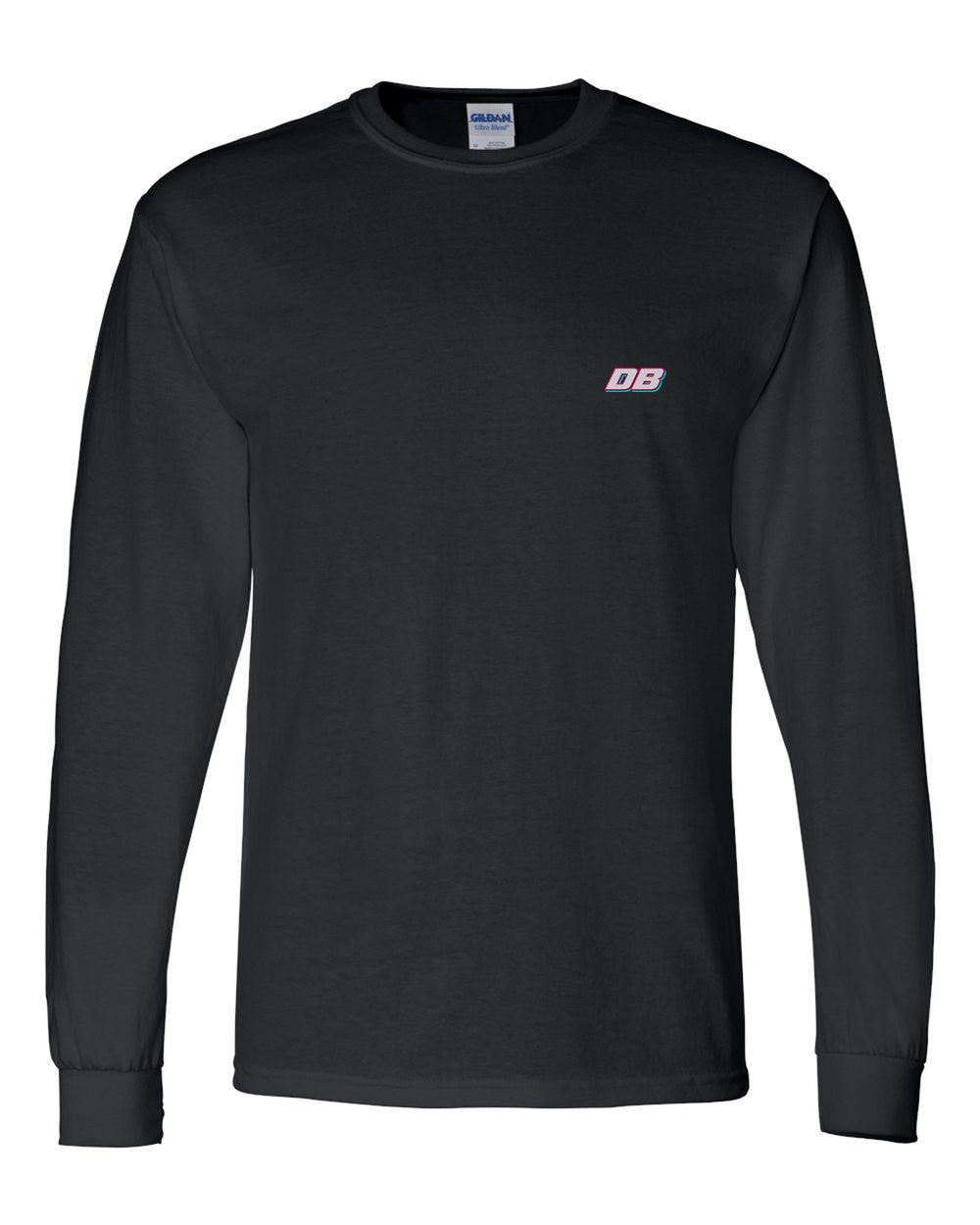 black long sleeve front view with car name on pocket
