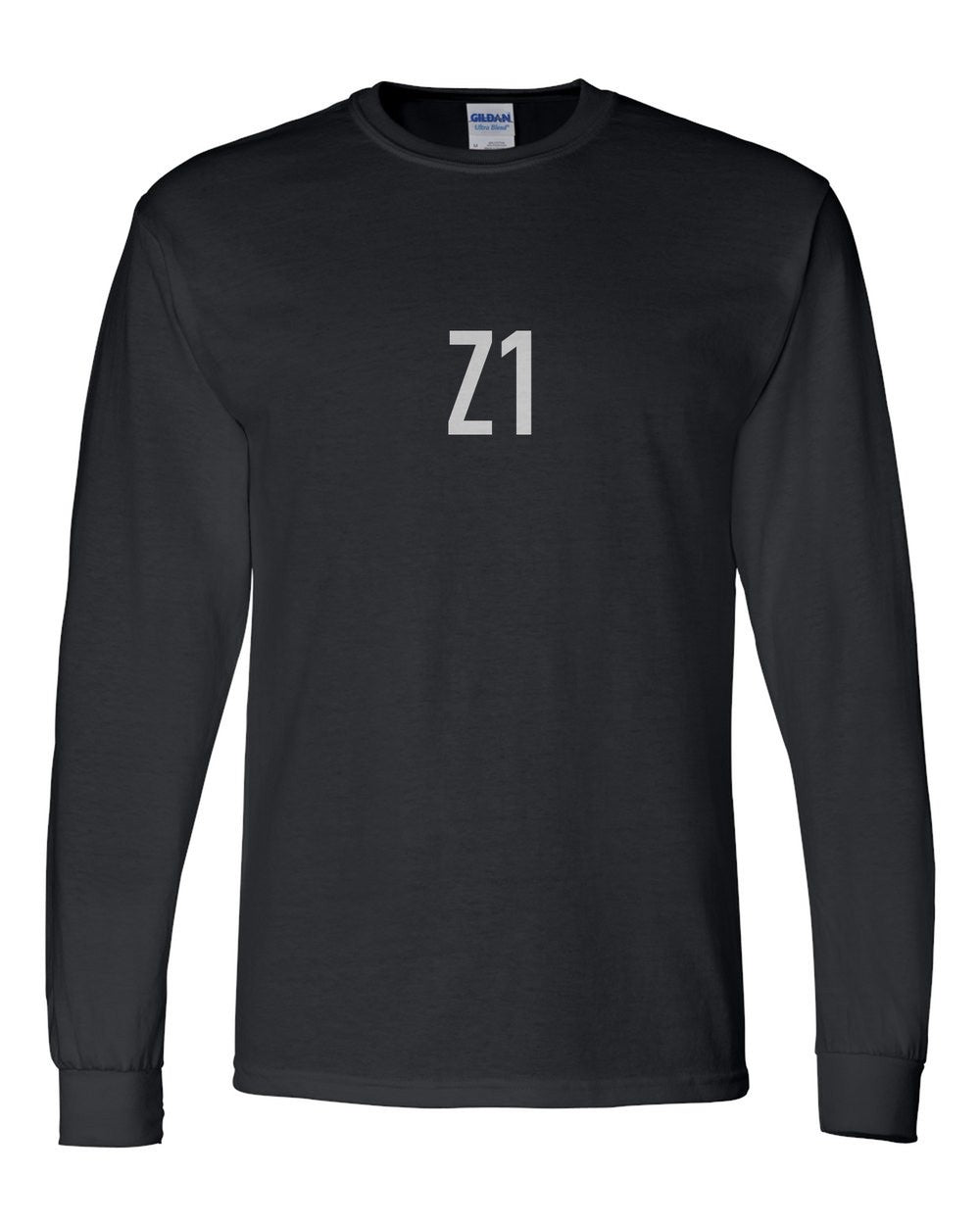 black long sleeve front view with small code mark